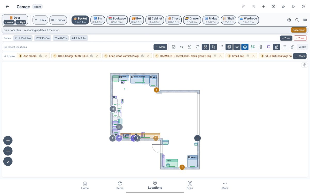 ItemAtlas3D: editing a room floor plan with furniture and stored items