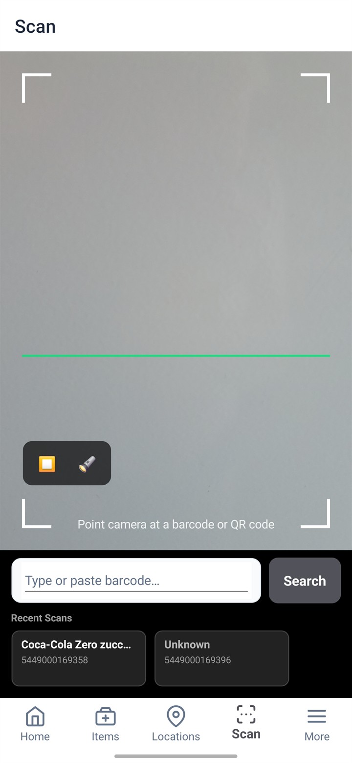 The Scan tab, camera view